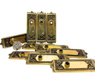  10 Neo-classical Revival Brass Door Escutcheons.  Stunning set of heavy brass architectural hardware (8" tall). 
