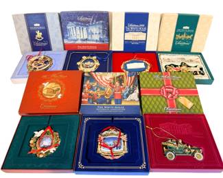 Official White House Christmas Ornaments.    White House Historical Association Christmas Ornaments  2000: 200th Anniversary Ornament (Blue/white box, red felt insert) 2001: Honors President Andrew Jackson (Green box with a horse carriage) 2002: Honors President Chester A. Arthur (Red, white, and blue striped box) 2003: Honors President Grover Cleveland's first term (Deep blue box with a rocking horse) 2004: Honors President Geraldine Cleveland and the White House weddings (Blue snowy White House box) 2007: Honors President William Howard Taft (Ornate red and gold square box) 2008: Honors President Benjamin Harrison's family Christmas tree (Green box with a detailed gold tree) 2010: Honors President William McKinley and the Marine Band (Illustrated musical scene box) 2012: Honors President William Howard Taft's introduction of the automobile (Green patterned box with a bow) 2013: Honors President Woodrow Wilson (Red circular wreath motif box)