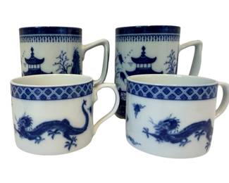 Blue Canton & Blue Dragon Mugs and Cups. High-quality reproductions from the luxury brand Mottahedeh, specifically their Blue Canton and Blue Dragon collections.