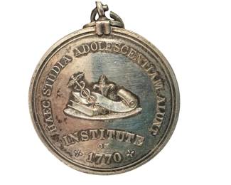 Harvard University The Institue of 1770 Medal.  This is an antique sterling silver membership medal for The Institute of 1770, a historic, elite social and speaking society at Harvard University. 30.8 grams