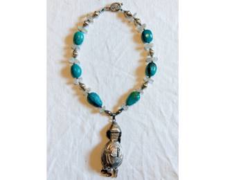 Vintage "Secret Door" Turqoise Necklace.  This is a striking, highly collectible vintage Mexican or Peruvian sterling silver mechanical "secret door" folk art necklace.