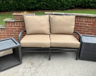 Wicker Loveseat 2 Storage Ottomans
