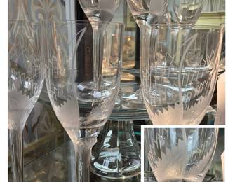 Set of 6 1940s Lalique Angel Champagne Flutes. Features a beautiful angel face at the top of the stem and glorious, etched wings on the glass. 