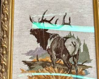 Framed moose needlepoint 