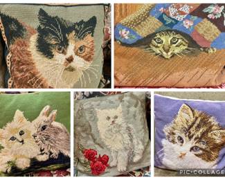 Selection of vintage needlepoint throw pillows