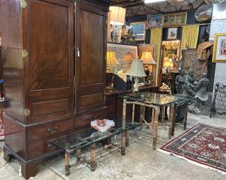 Vintage Wardrobe, vintage McGuire Bamboo & glass top tables, coordinating sofa available