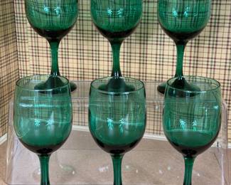 VINTAGE LIBBEY JUNIPER EMERALD GREEN STEMWARE