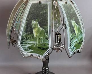 VINTAGE OK LIGHTING GLASS PANEL WOLF LAMP