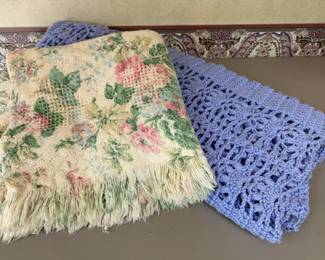 VINTAGE THROW BLANKET & CROCHETED  AFGHAN