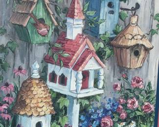 HOME INTERIORS HOMCO BARBARA MOCK BIRDHOUSE COTTAGE PRINT FRAMED