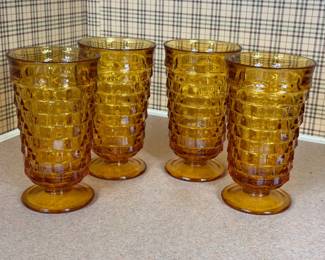 INDIANA GLASS WHITEHALL AMBER CUBIST GLASSES