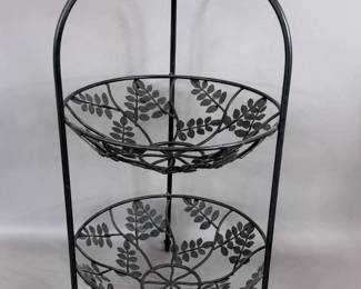 METAL 2 TIER BASKET STAND RUSTIC DECOR