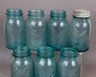 VINTAGE BLUE GLASS CANNING JARS BALL PERFECT MASON 