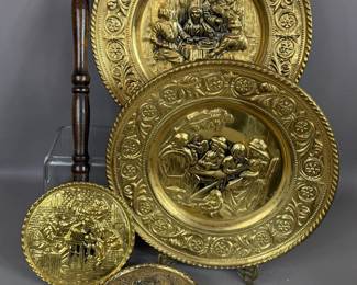 VINTAGE EMBOSSED BRASS WALL PLATES ENGLAND