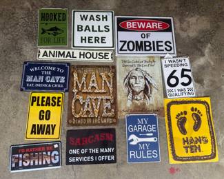 METAL SIGNS ZOMBIES MAN CAVE FISHING