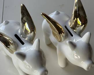 VINTAGE ALDI FLYING PIGS CERAMIC COIN BANKS