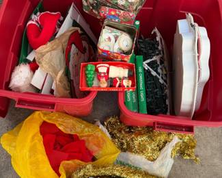 2 STORAGE TOTES OF CHRISTMAS DECOR & LIGHTS