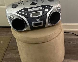 fabric stool, radio