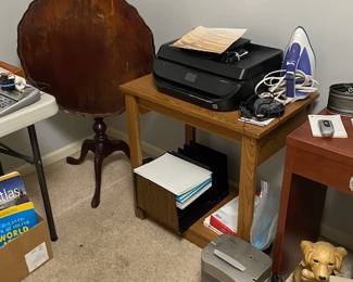 printer, computer desk, vintage fold down table