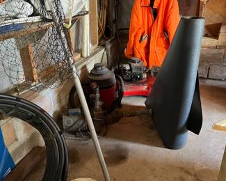 fishing net, shop vac, push mower
