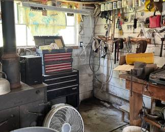 Craftsman tool box full, fan,vise,more tools