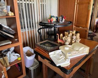 bar table with 2 chairs, antique enamel top hidden leaf table