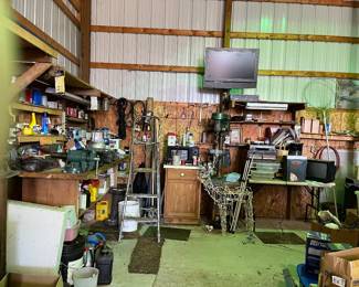 tv, ladder, tools
