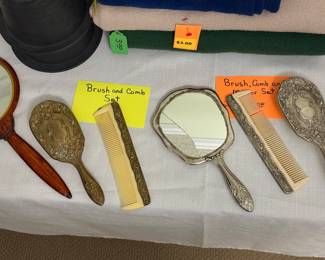 Assortment of Vanity Mirrors, Combs and Brushes