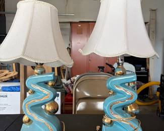 Pair of Vintage MCM Turquoise Table Lamps