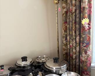 Townecraft Waterless Cookware, Custom Drapes and Decorative Brass Pole Lamp