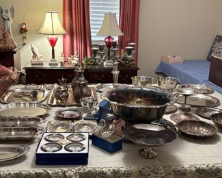 More Silver Plate  (Punch Bowl, Goblets,  Ladles, Serving Utensils and Bowls)