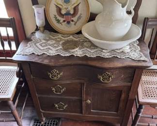 Antique Wash Stand, China Pitcher and Bowl