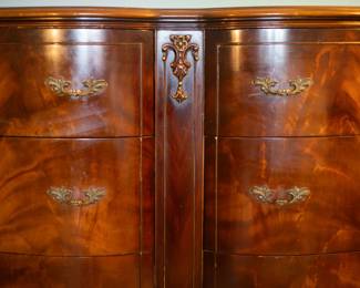 6 Drawer Wooden Cabinet Chest. 1930s. Serpentine dresser. French provencial style. Mahogany wood. $650. 