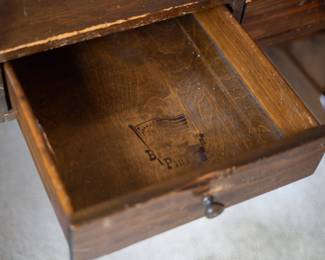 Antique Wooden Desk + Wooden Chair. $250. 
