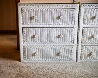 3 Draw White Wicker Dresser w/ Glass Tops. $200. 