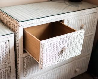 4 Drawer White Wicker Dresser. $200. 