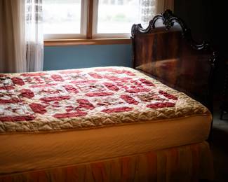Bedframe w/ Brass + Wooden Headboard. 1930s. French provencial style. Mahogany wood. $1,000. 