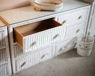 6 Drawer White Whicker Dresser. $200. 