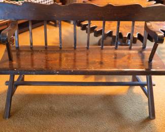 Colonial Pine Wood Bench. 1950s. Maxwell Royal Chair Company. $75. 