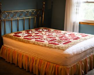 Bedframe w/ Brass + Wooden Headboard. 1930s. French provencial style. Mahogany wood. $1,000.