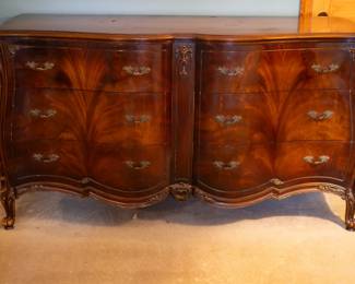6 Drawer Wooden Cabinet Chest. 1930s. Serpentine dresser. French provencial style. Mahogany wood. $650. 