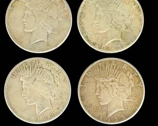 Lot of 4 1923 Peace DOLLARS | 90% silver US COINS | Circulated