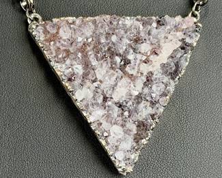Sterling Silver STUDIO Artist Handmade Druzy Amethyst Pendant Necklace