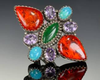 Sterling Silver Studio ARTIST Made monumental RING MULTI_STONE Adjustable Size 8-12