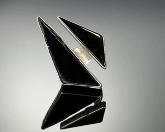 Vintage Sterling Silver Adjustable Ring, Geometric Black Inlay Modernist