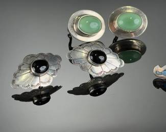 Vintage Sterling Silver Native American Mexican Clip-on Earrings Lot of 4 Pairs