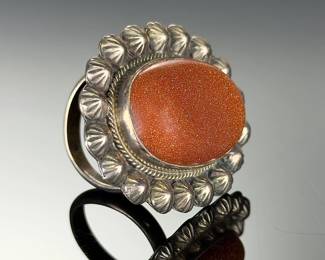 Monumental Sterling Silver GOLDSTONE Ring, Adjustable SIZE *_!@< Artisan