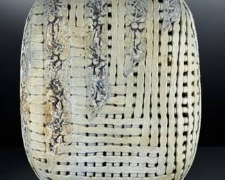 Contemporary studio Art Pottery Vessel, Basketweave & Textured Decor