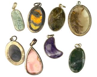 8 Natural Stone Gemstone Pendants Mixed Lot - Agate Jasper Amethyst Opal