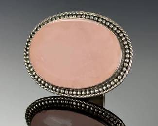 MOnumental Sterling sILVER Rose quartz Studio ARTIST RING Adjustable SIZE